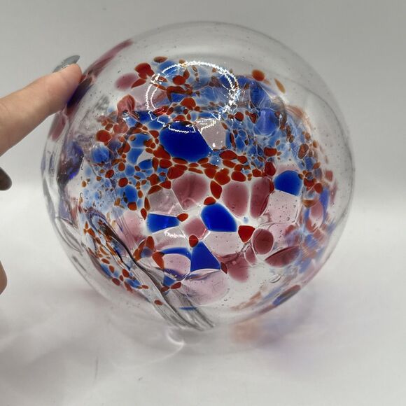Hanging Glass Ball 5” Diameter 4th of July Witch Ball Red & Blue - Picture 6 of 7